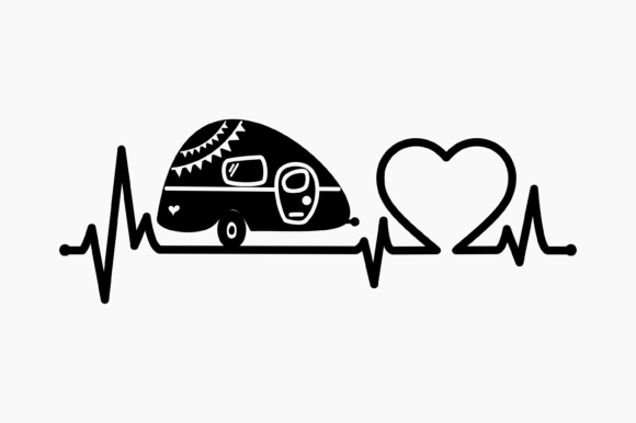 Camper Heartbeat Black Silhouette: Graphics for Crafts and Marketing