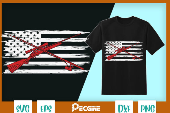 Fishing Rod Hunting Rifle American Flag Graphics