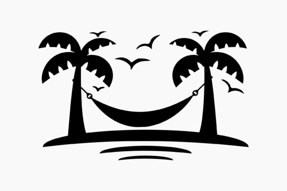 Hammock Palm Tree Silhouette: Graphics for Crafts