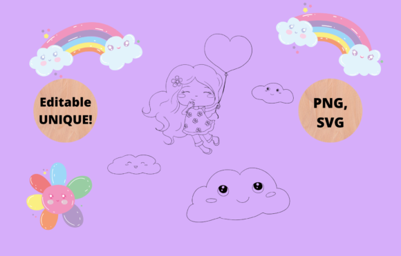 Kawaii Girl Coloring Page: Graphics and Illustrations