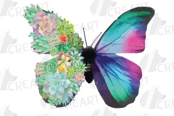 Succulent Garden Butterfly Decor Clipart: Graphics for Print Templates