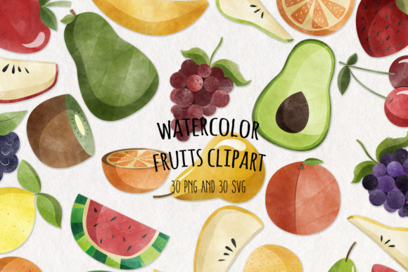 Watercolor Fruits Clipart Set of 30: Graphics for Creative Branding