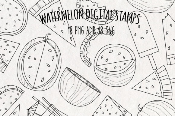 Watermelon Digital Stamps Set of 18 Graphics